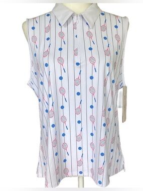 X by Gottex Sleeveless 1/4 Zip Active Tennis Print Top Size XL